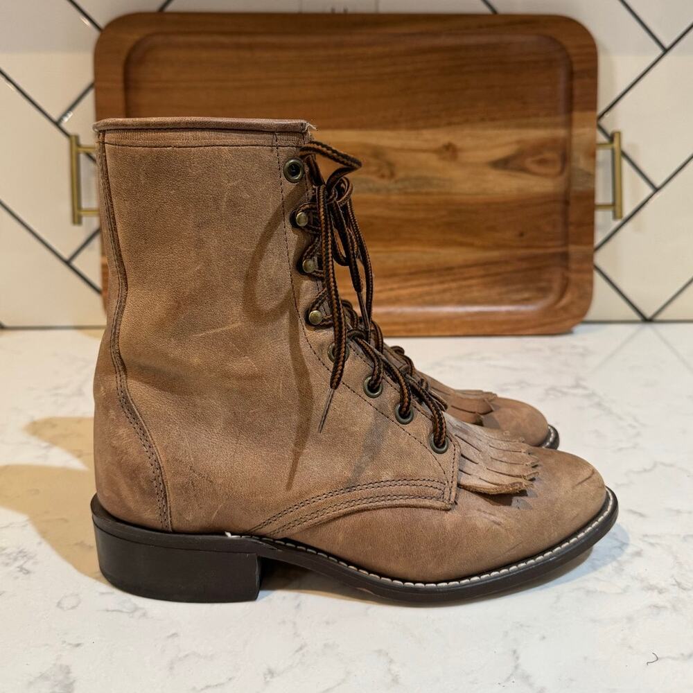vintage Laredo Tan Leather Lace-Up Roper Kiltie Boots size 6 boho western